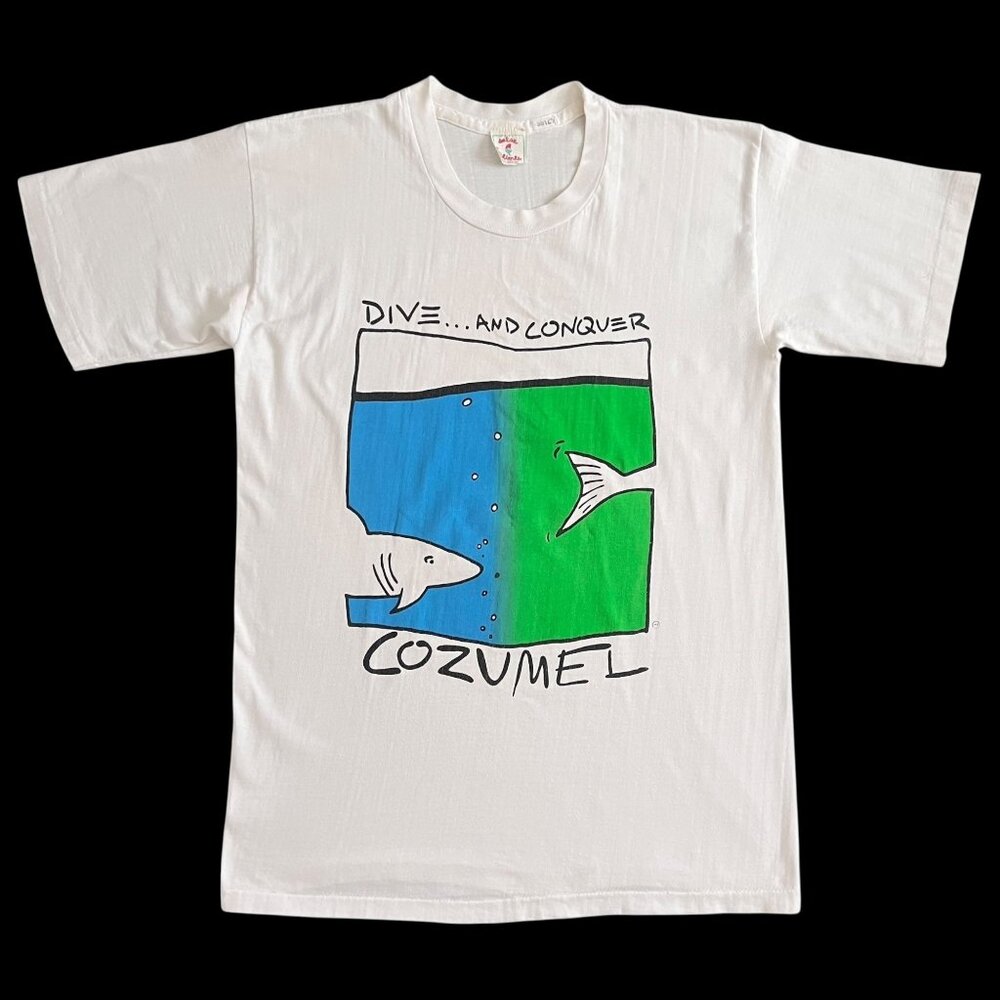 Vintage Salsa Caliente Dive And Conquer T-Shirt Large Cozumel Shark Scuba Mexico